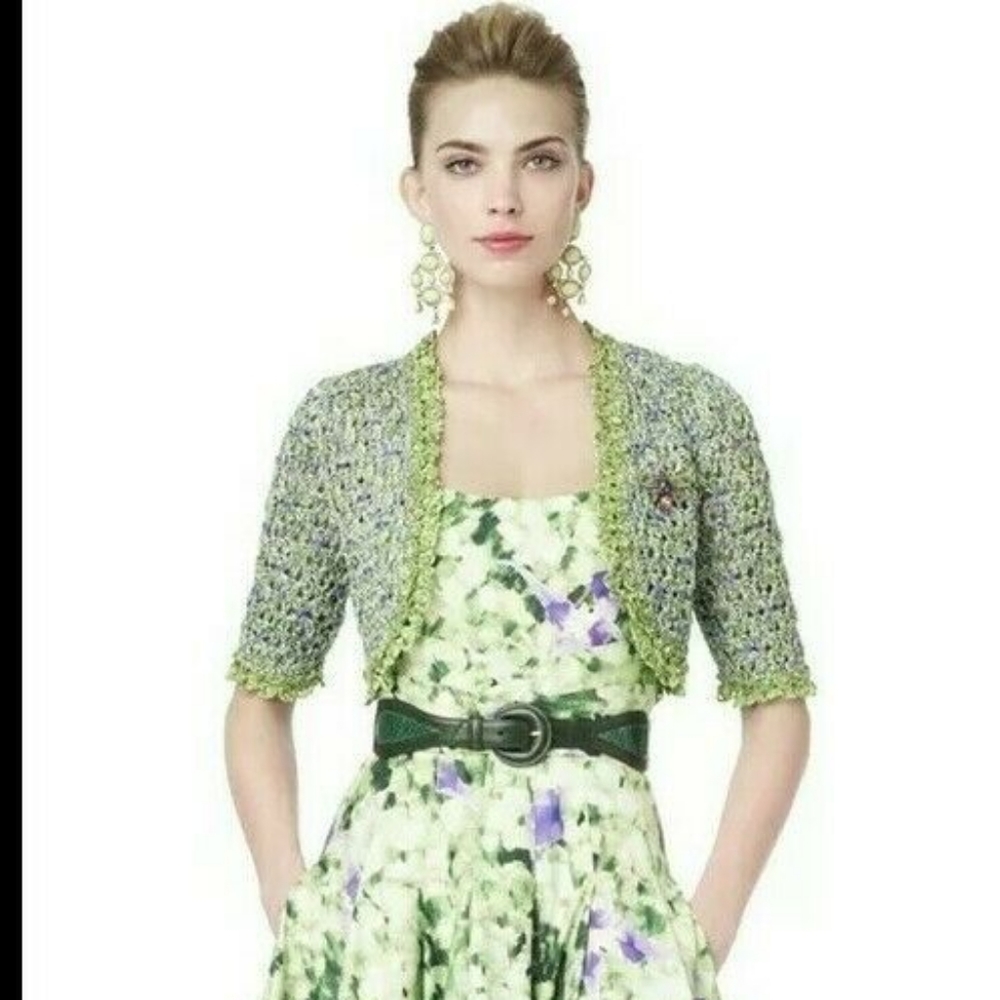 ○$2,500 NEW OSCAR DE LA RENTA BEAUTIFUL SILK HANDKNIT GREEN PURPLE RUNWAY US M